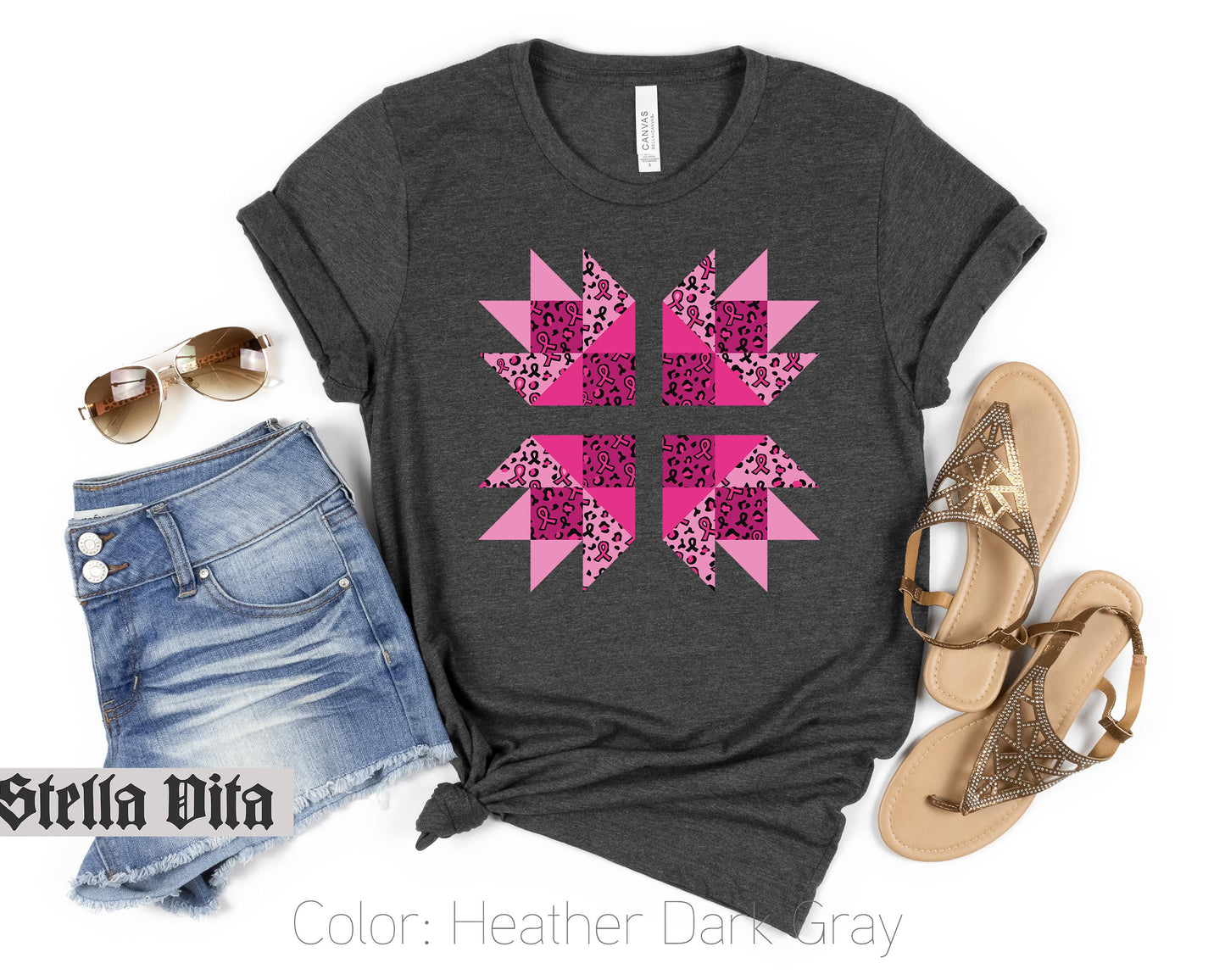 Breast Cancer Awareness Bear Paw Quilt Block T-Shirt