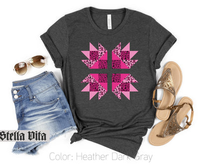 Breast Cancer Awareness Bear Paw Quilt Block T-Shirt