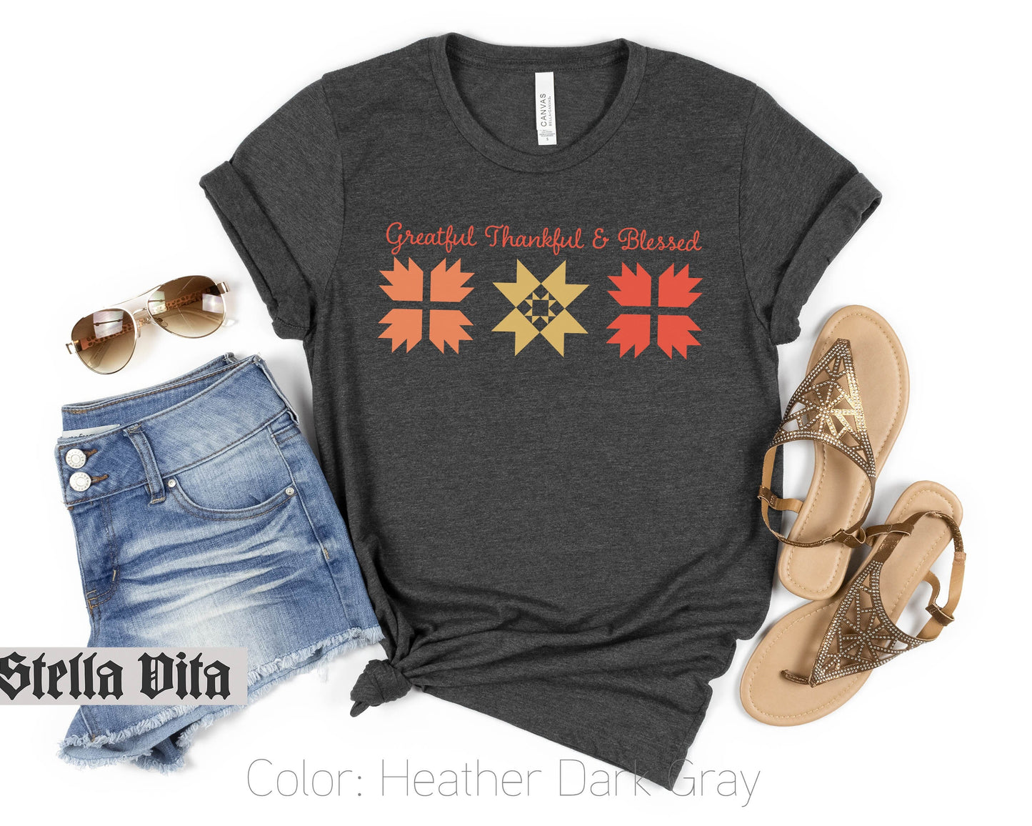 Grateful Thankful and Blessed Quilt Block T-Shirt