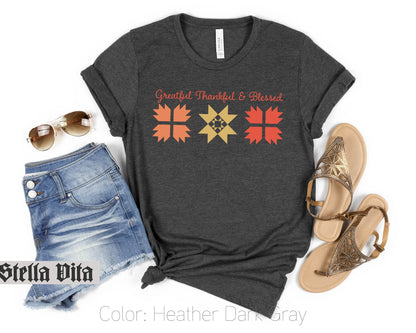 Grateful Thankful and Blessed Quilt Block T-Shirt