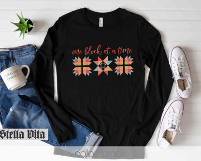 One Block at a Time Quilt Block Long Sleeve Shirt