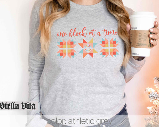One Block at a Time Quilt Block Long Sleeve Shirt
