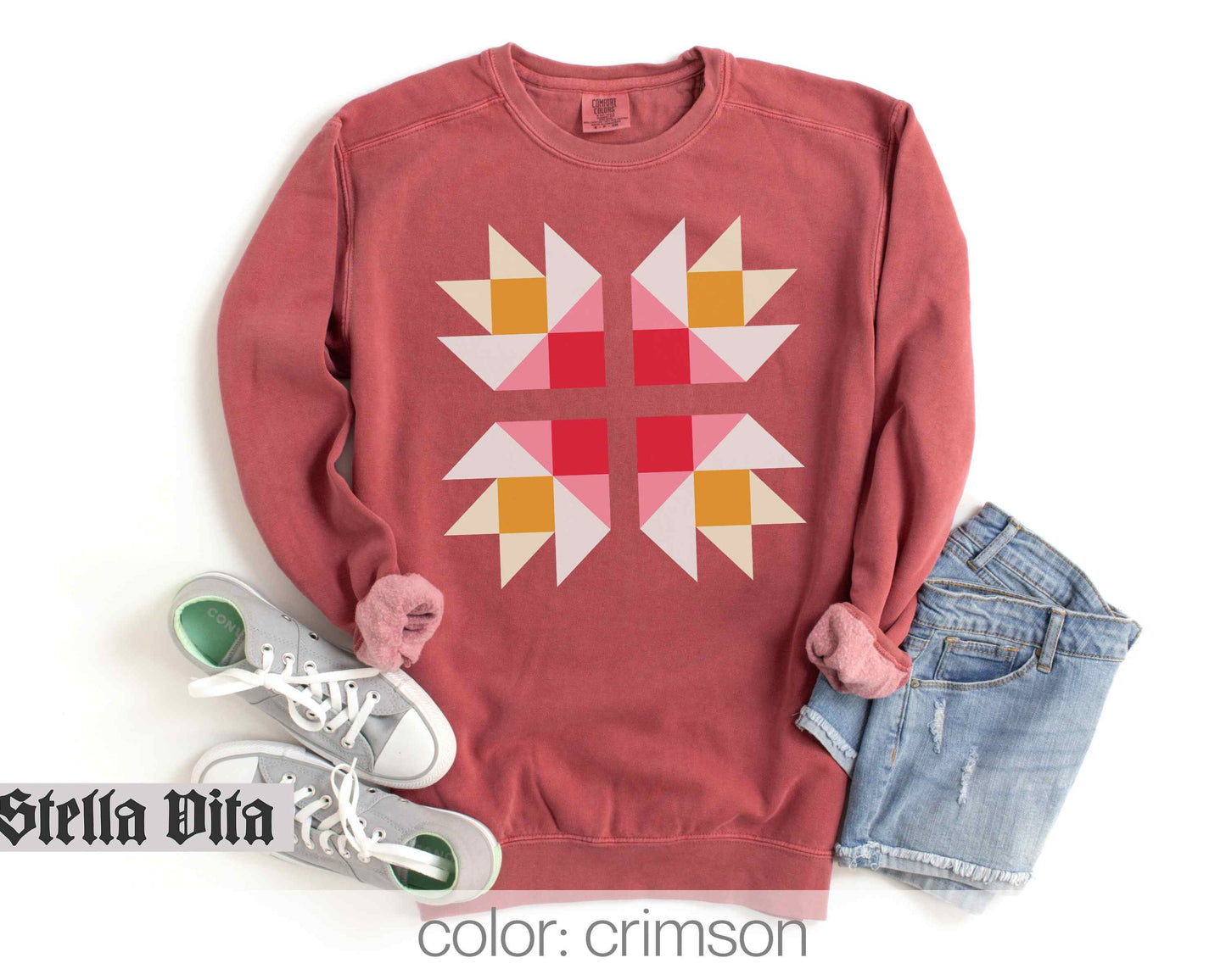 Christmas Colors Quilt Block Comfort Colors Sweatshirt