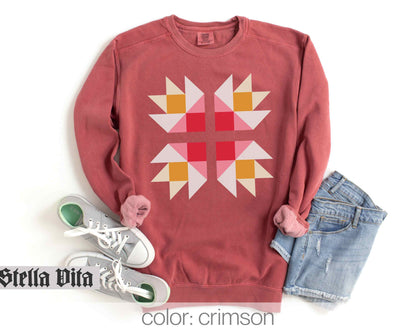 Christmas Colors Quilt Block Comfort Colors Sweatshirt