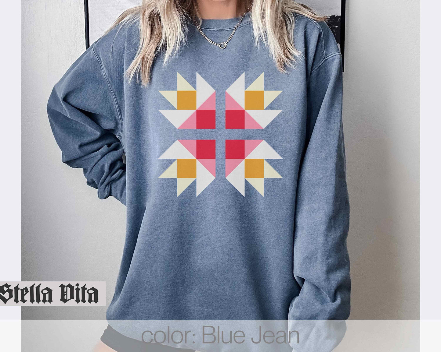 Christmas Colors Quilt Block Comfort Colors Sweatshirt