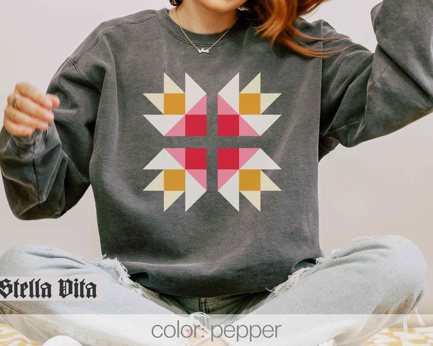 Christmas Colors Quilt Block Comfort Colors Sweatshirt