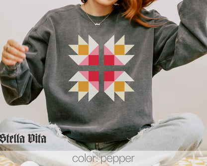 Christmas Colors Quilt Block Comfort Colors Sweatshirt