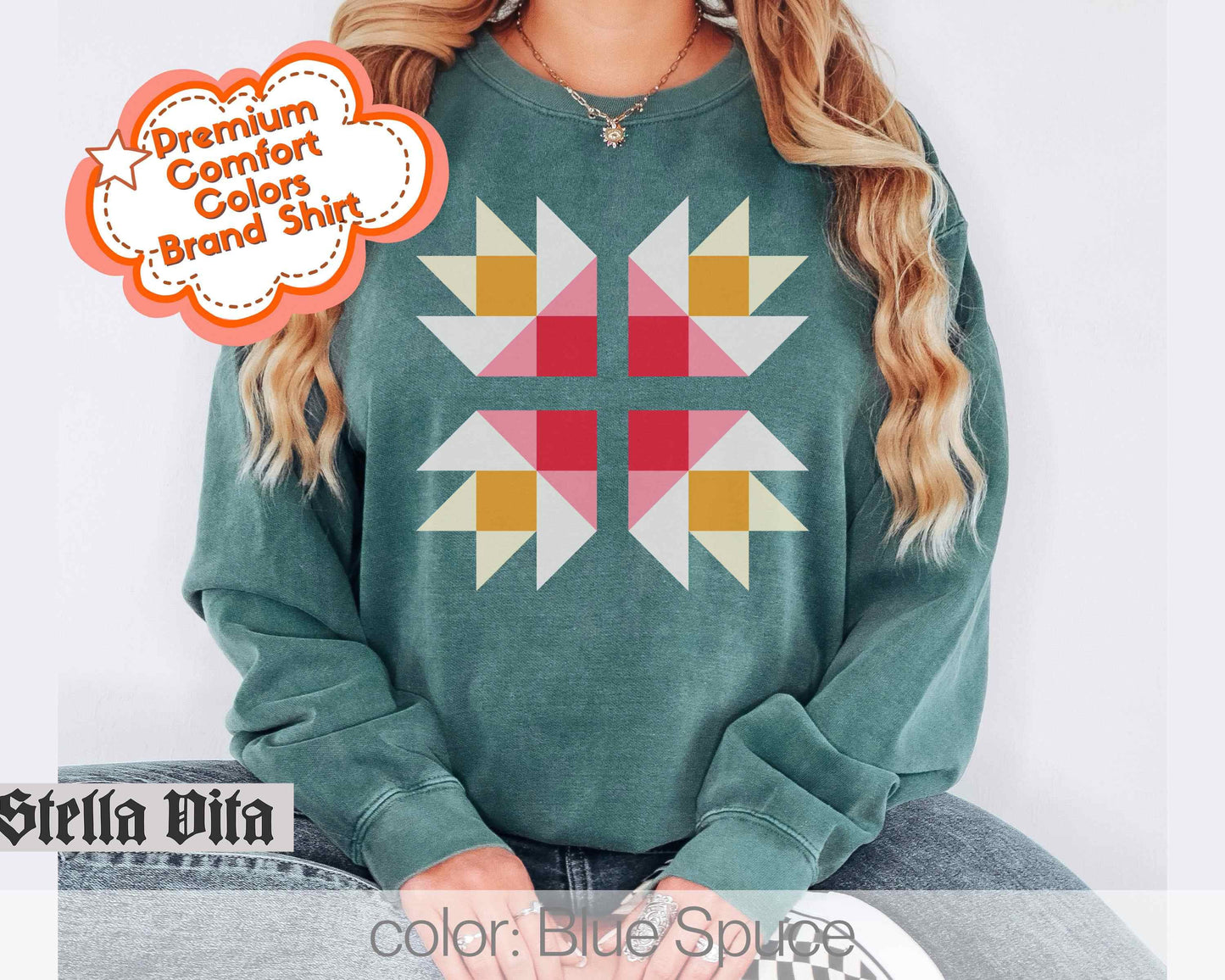 Christmas Colors Quilt Block Comfort Colors Sweatshirt