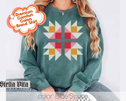 Christmas Colors Quilt Block Comfort Colors Sweatshirt