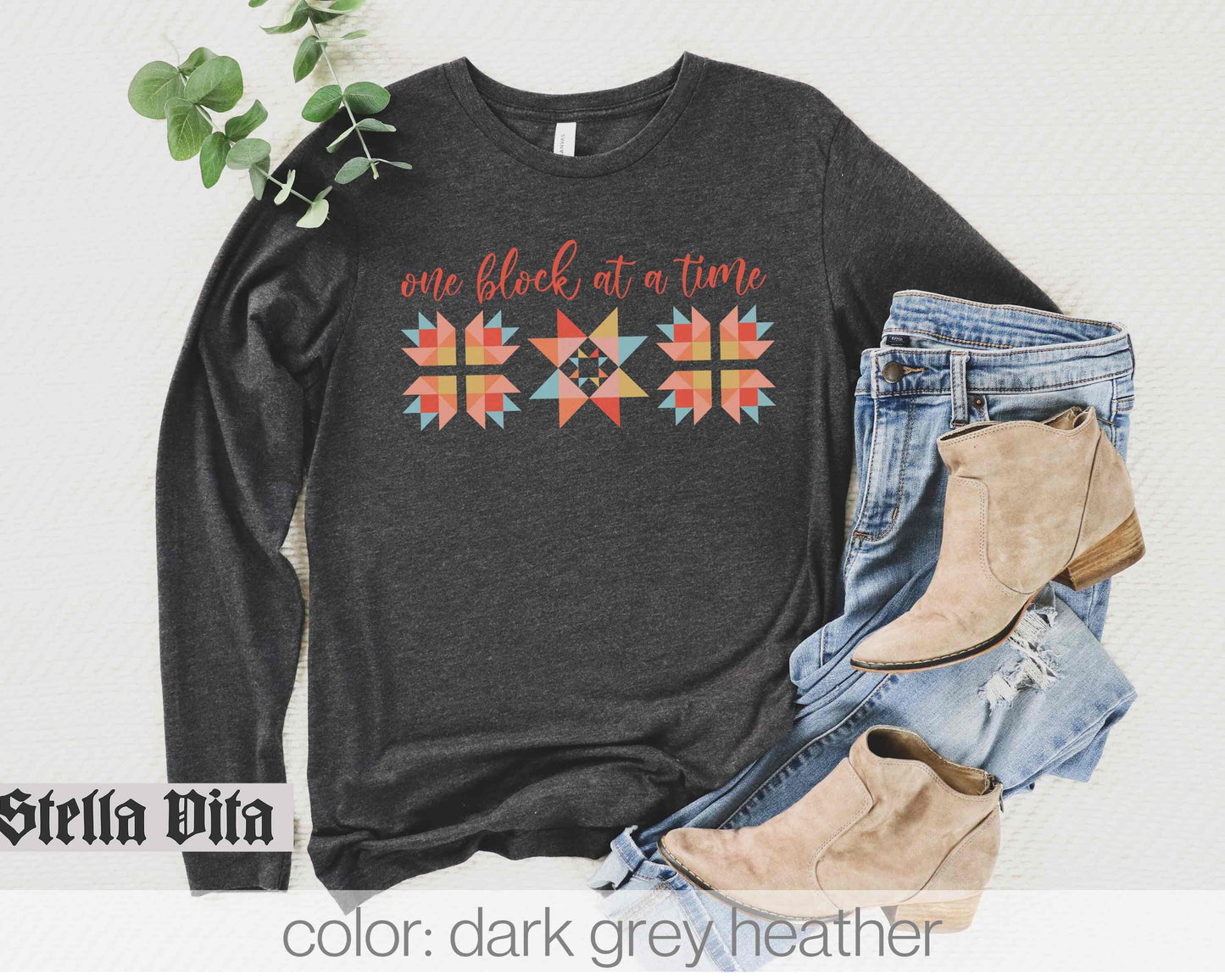 One Block at a Time Quilt Block Long Sleeve Shirt