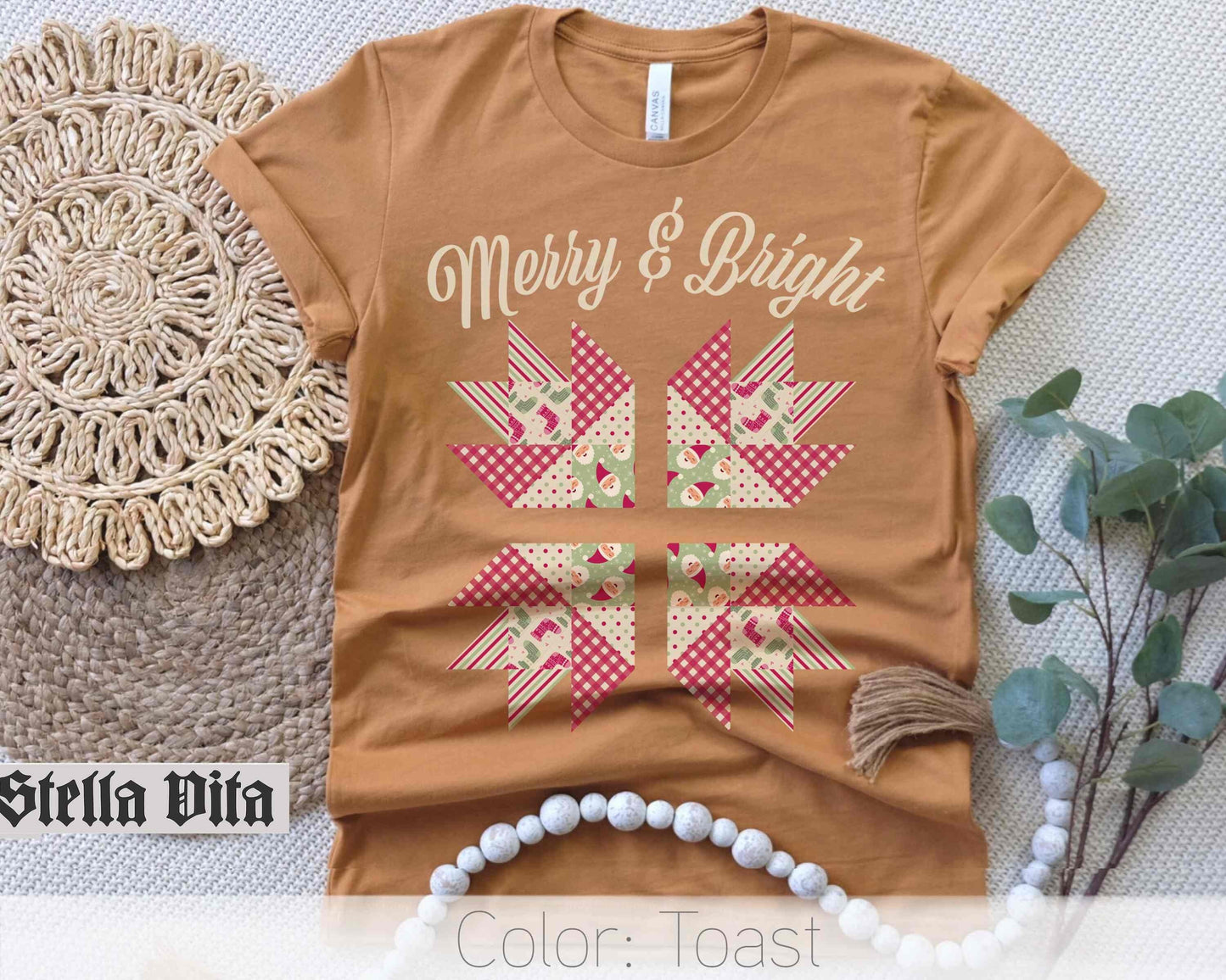 Merry And Bright Christmas Quilt Block T-Shirt