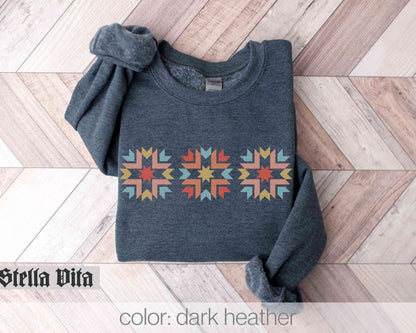 Quilt Block Sweatshirt With Cut Sew Press Arm Print