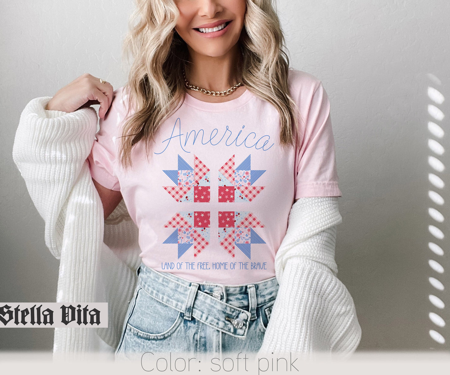 America Land of the Free Home of the Brave Patriotic Quilting T-Shirt
