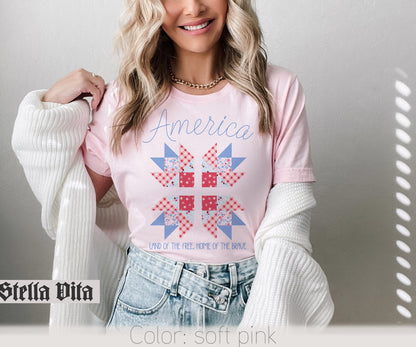 America Land of the Free Home of the Brave Patriotic Quilting T-Shirt