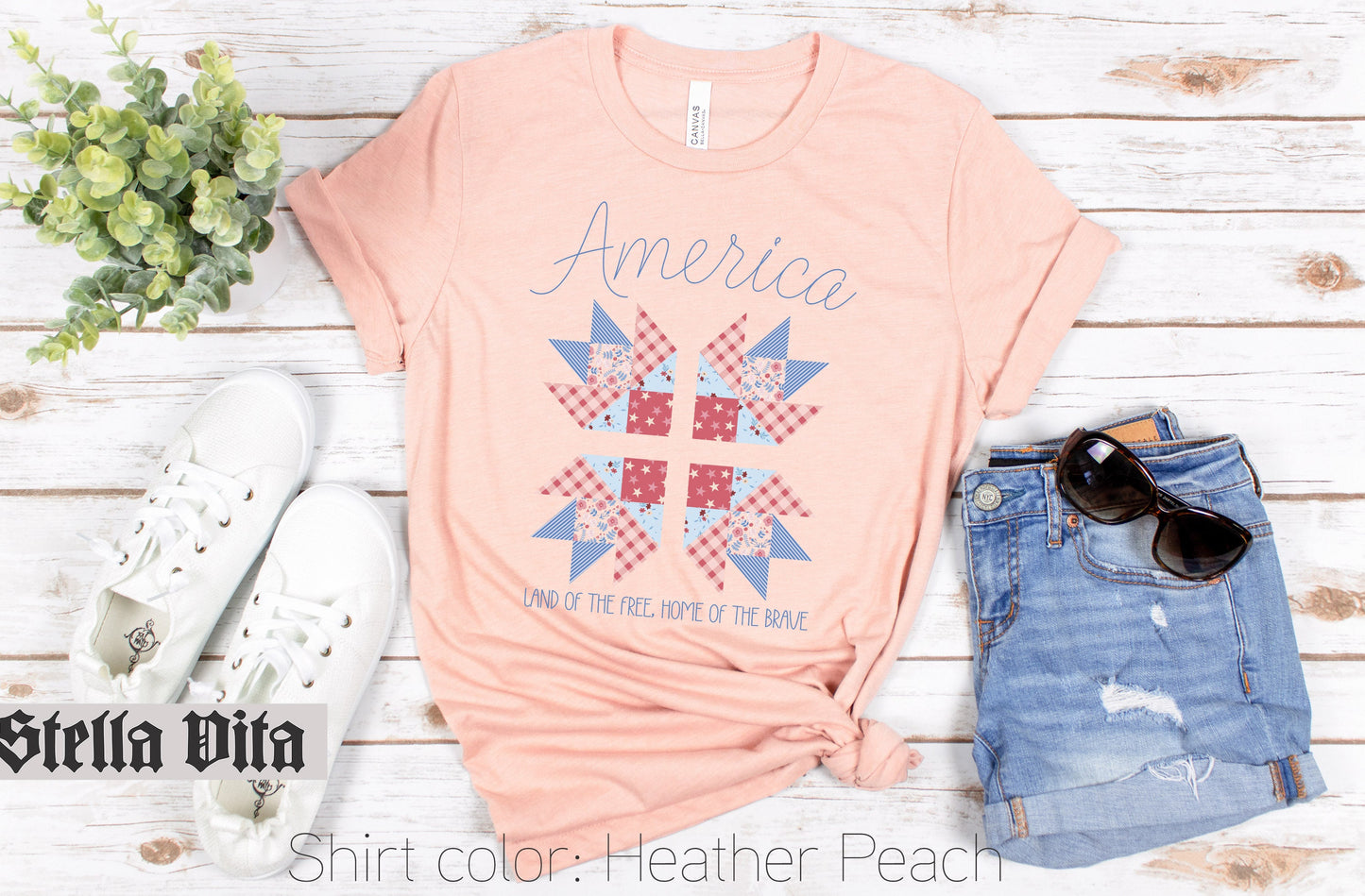 America Land of the Free Home of the Brave Patriotic Quilting T-Shirt