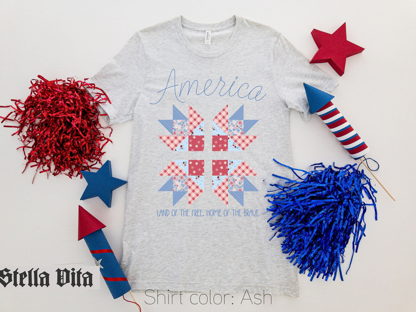America Land of the Free Home of the Brave Patriotic Quilting T-Shirt