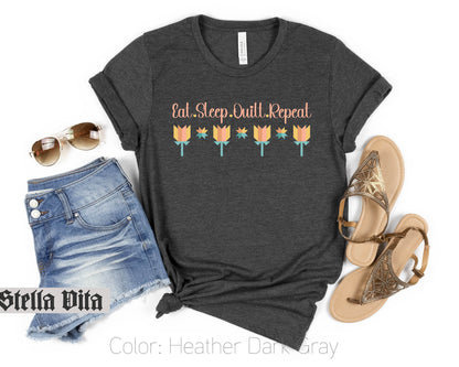 Eat Sleep Quilt Repeat Flower T-Shirt