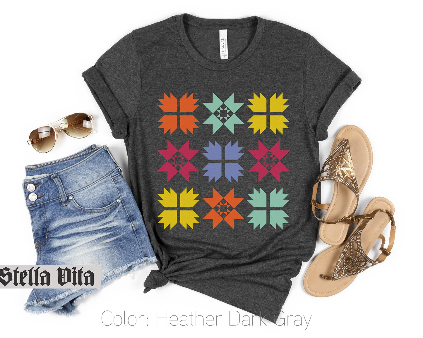 Colorful Nine Block Quilting T-Shirt