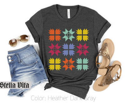 Colorful Nine Block Quilting T-Shirt