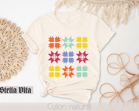 Colorful Nine Block Quilting T-Shirt