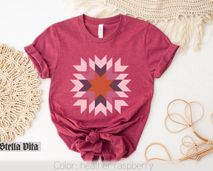 Homestead Star Warm Fall Colors Quilt Block T-Shirt