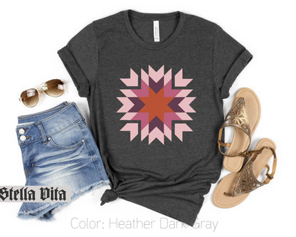 Homestead Star Warm Fall Colors Quilt Block T-Shirt
