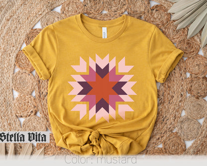 Homestead Star Warm Fall Colors Quilt Block T-Shirt