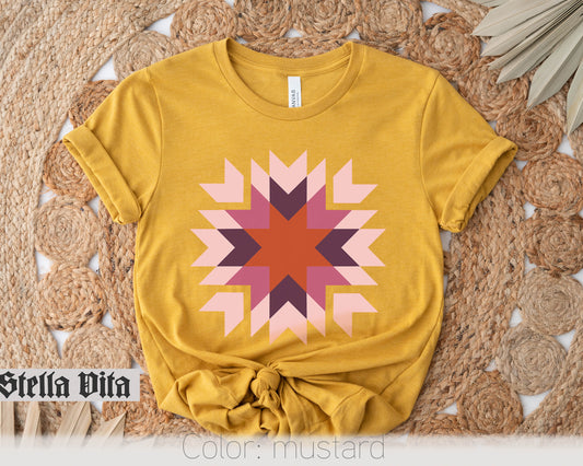 Homestead Star Warm Fall Colors Quilt Block T-Shirt