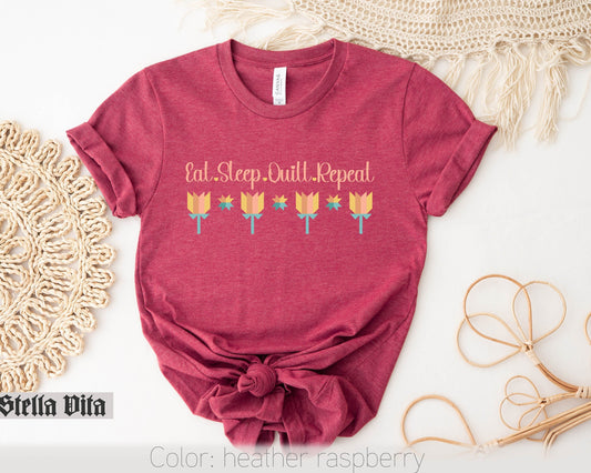 Eat Sleep Quilt Repeat Flower T-Shirt