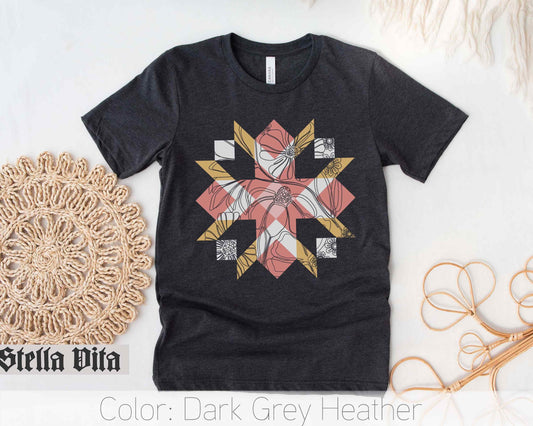 Minimalist Wild Flower Quilt Block T-Shirt