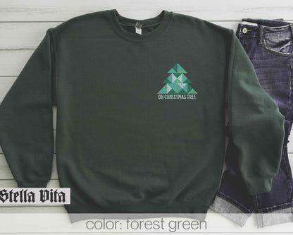 Oh Christmas Tree Small Pocket Design Quilt Block Sweatshirt