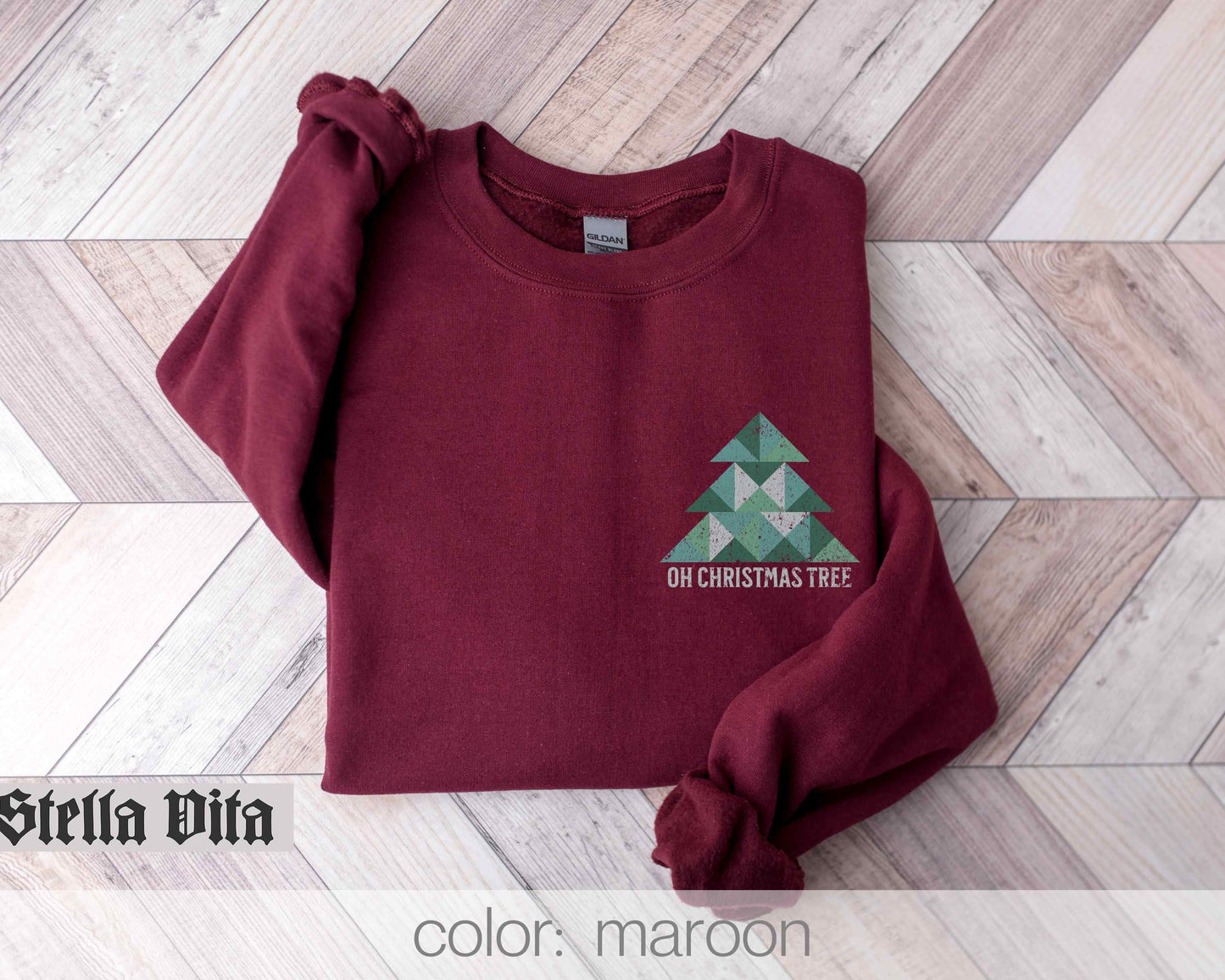 Oh Christmas Tree Small Pocket Design Quilt Block Sweatshirt