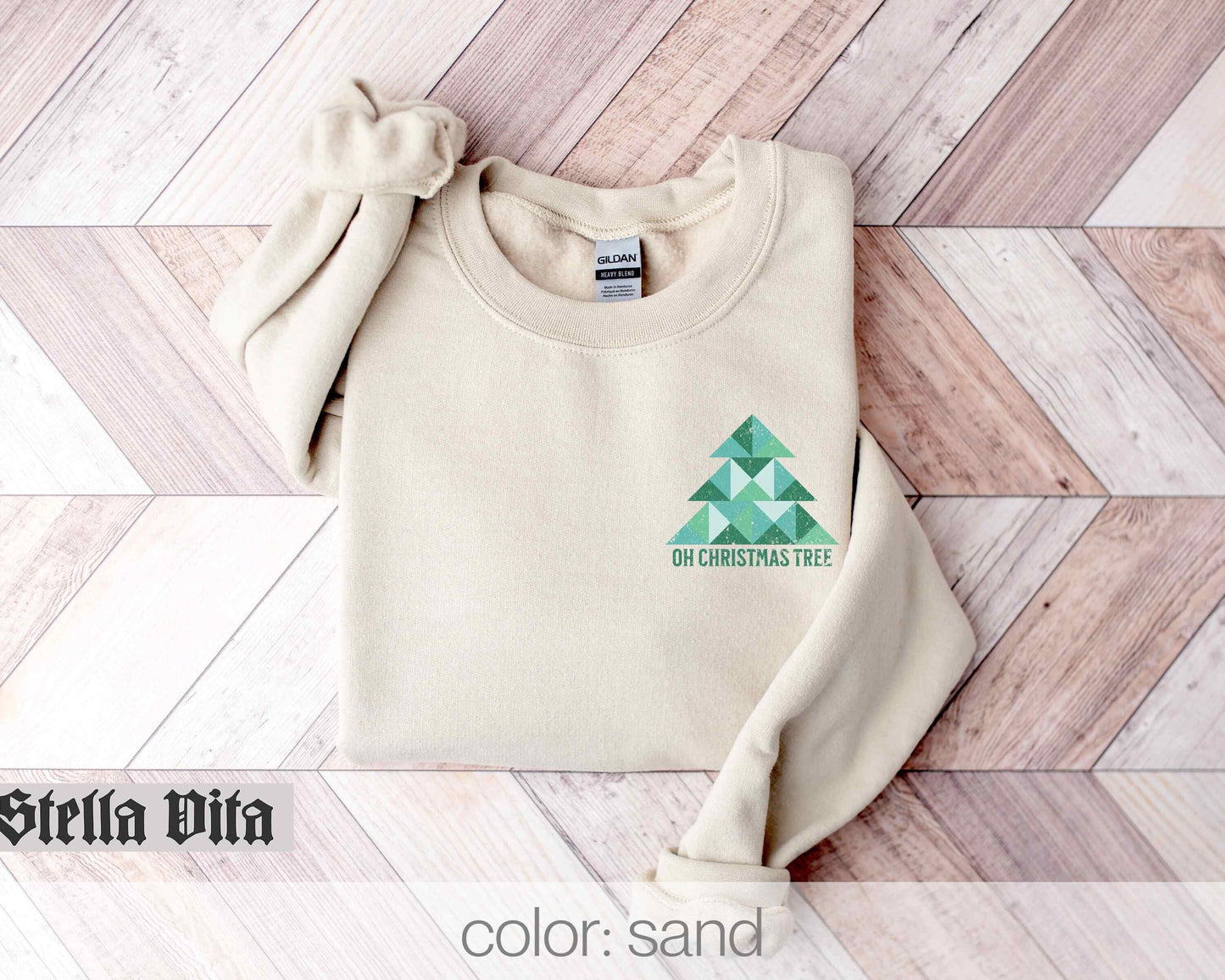 Oh Christmas Tree Small Pocket Design Quilt Block Sweatshirt