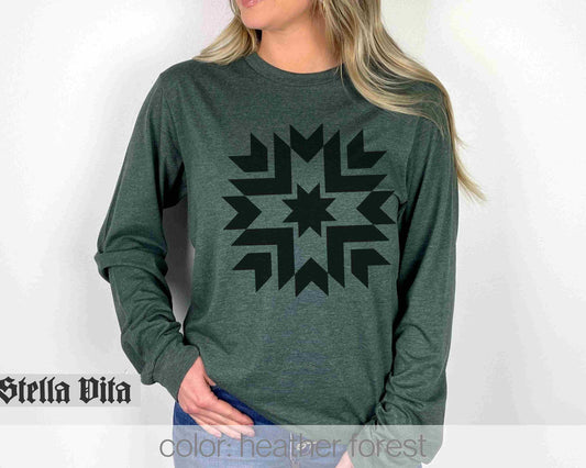 Minimalist Cottage Core Quilt Block Long Sleeve Shirt
